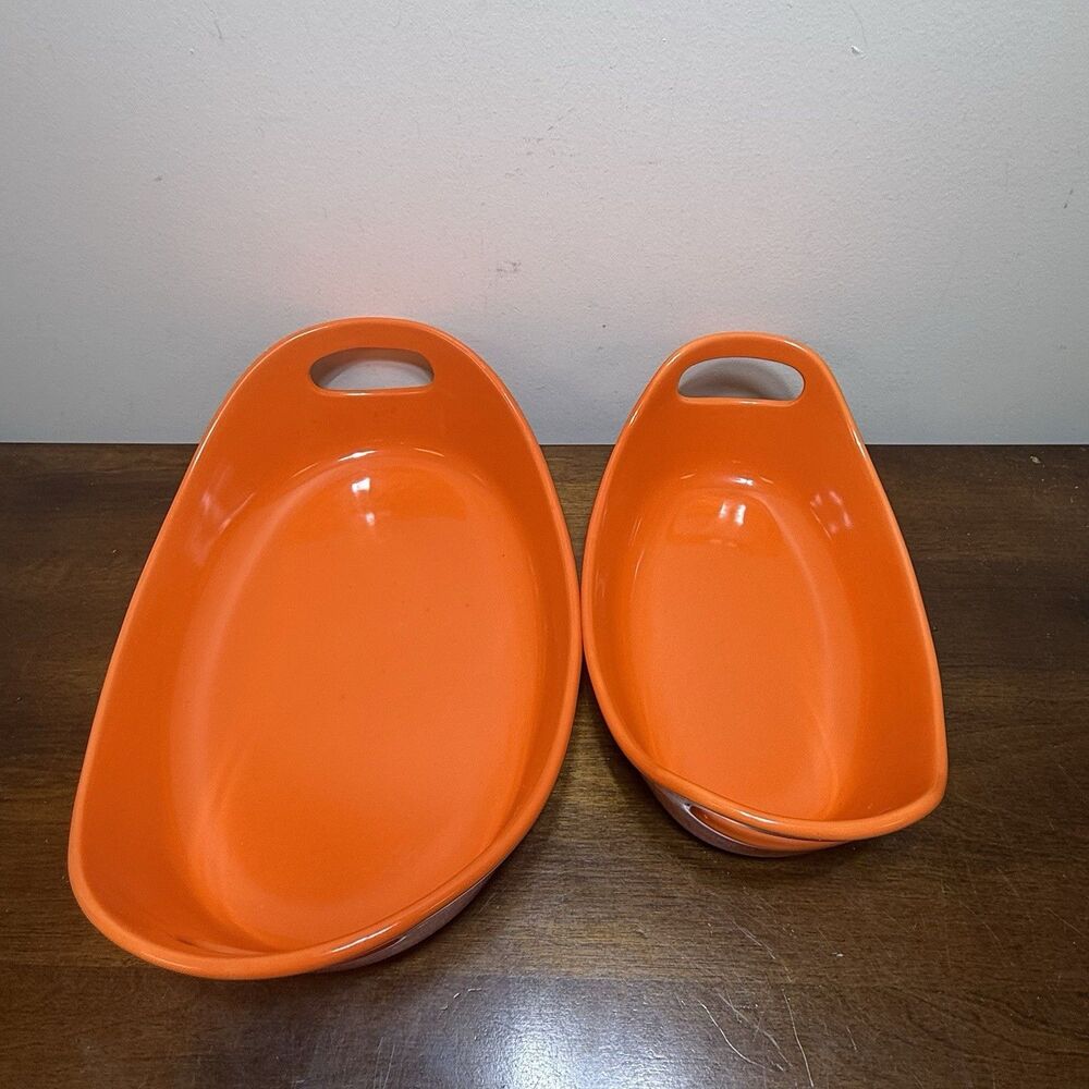 2 Piece Rachael Ray Oval 1.25 Qt & 2.25 Qt Orange Casserole / Baking Dishes - Picture 4 of 12